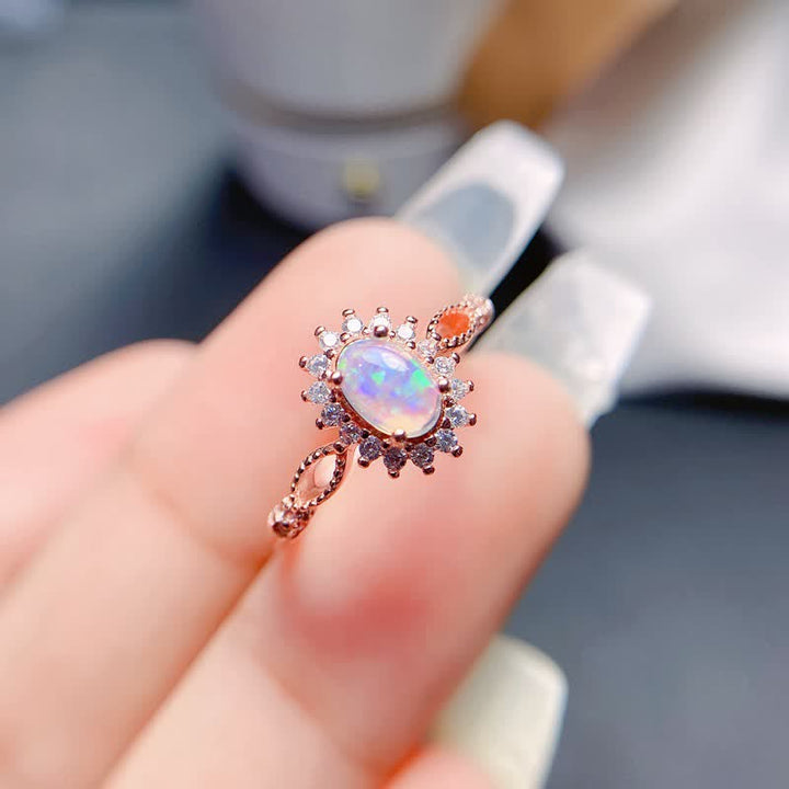 Anello girasole con zircone bianco opale naturale Olivenorma