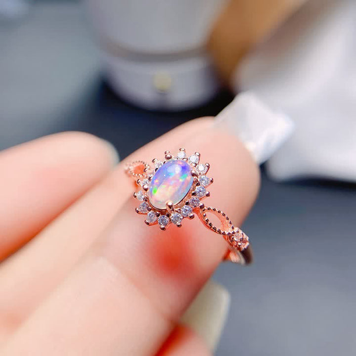 Anello girasole con zircone bianco opale naturale Olivenorma