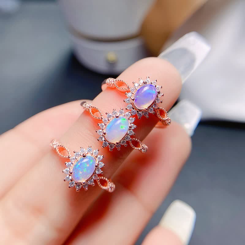 Anello girasole con zircone bianco opale naturale Olivenorma