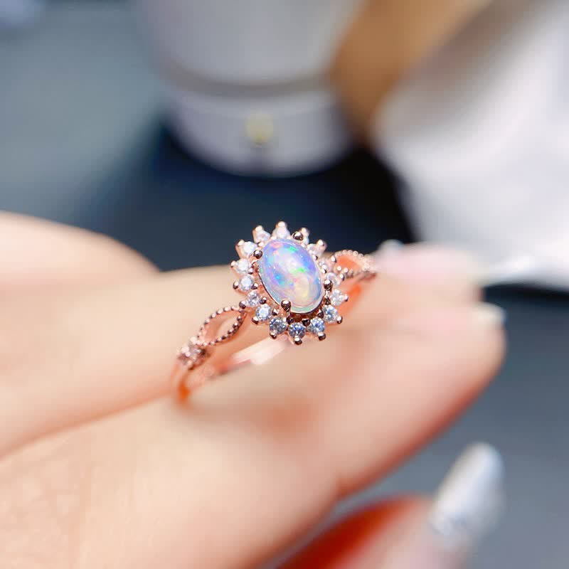 Anello girasole con zircone bianco opale naturale Olivenorma