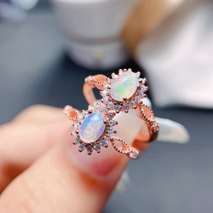 Anello girasole con zircone bianco opale naturale Olivenorma