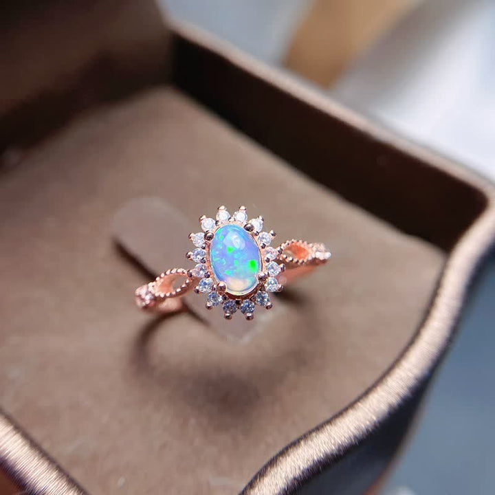 Anello girasole con zircone bianco opale naturale Olivenorma