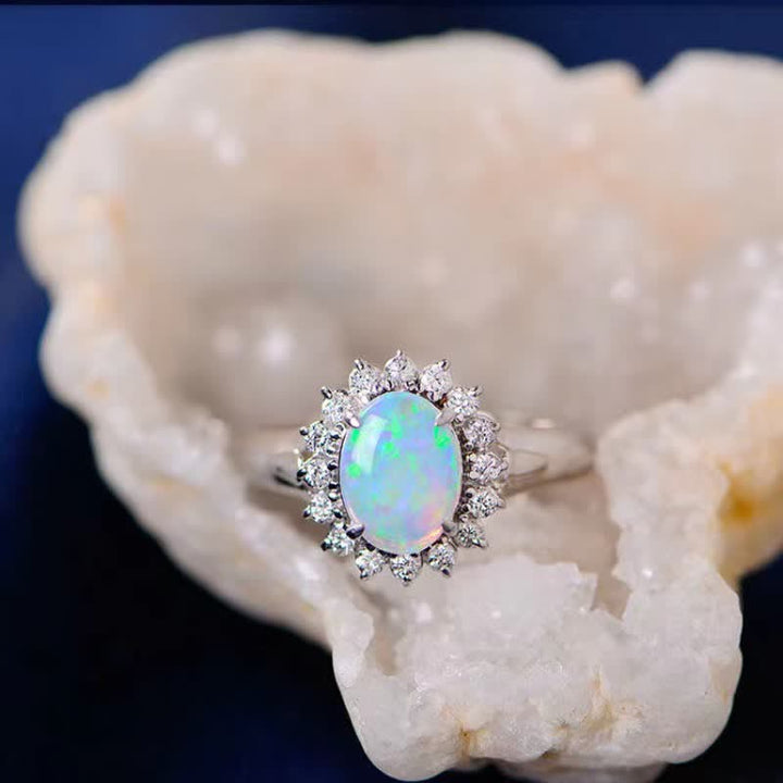 Anello in argento con girasole in zircone bianco opale naturale Olivenorma
