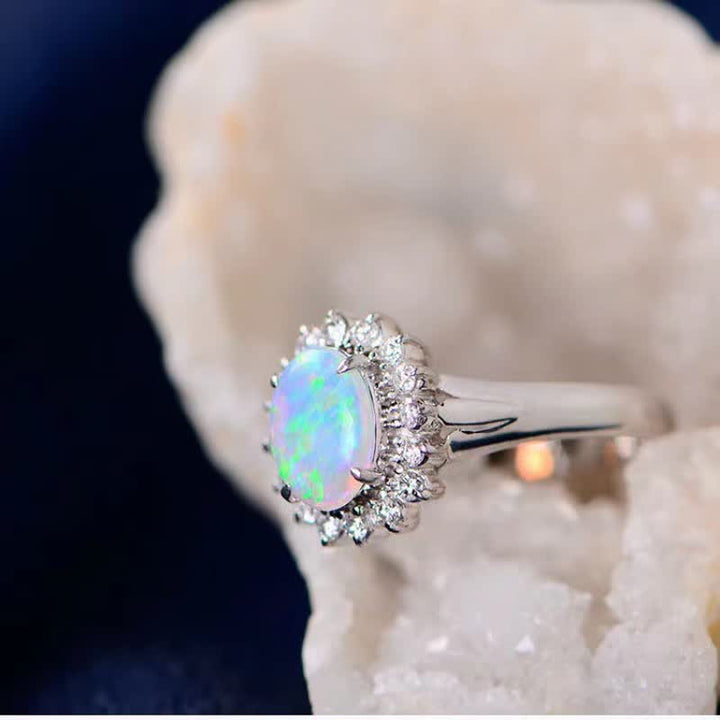 Anello in argento con girasole in zircone bianco opale naturale Olivenorma