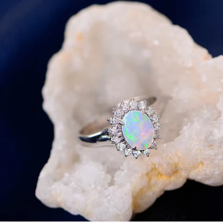 Anello in argento con girasole in zircone bianco opale naturale Olivenorma