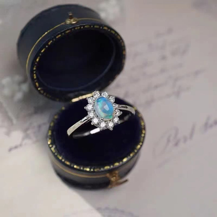 Anello in argento con girasole in zircone bianco opale naturale Olivenorma