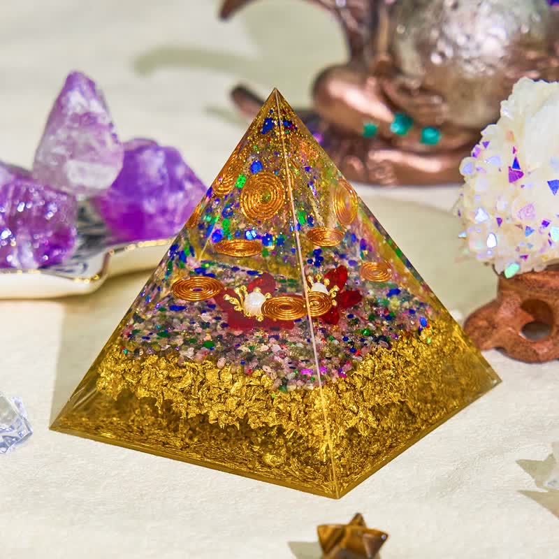 Olivenorma 8cm Piramide di Orgone di Perla e Tormalina 