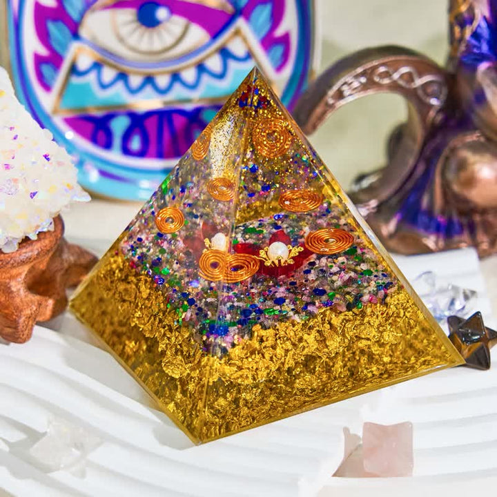 Olivenorma 8cm Piramide di Orgone di Perla e Tormalina 