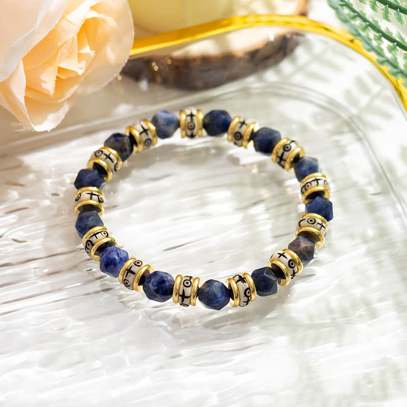 Braccialetto di perline con rullo in pietra sfaccettata naturale Olivenorma 