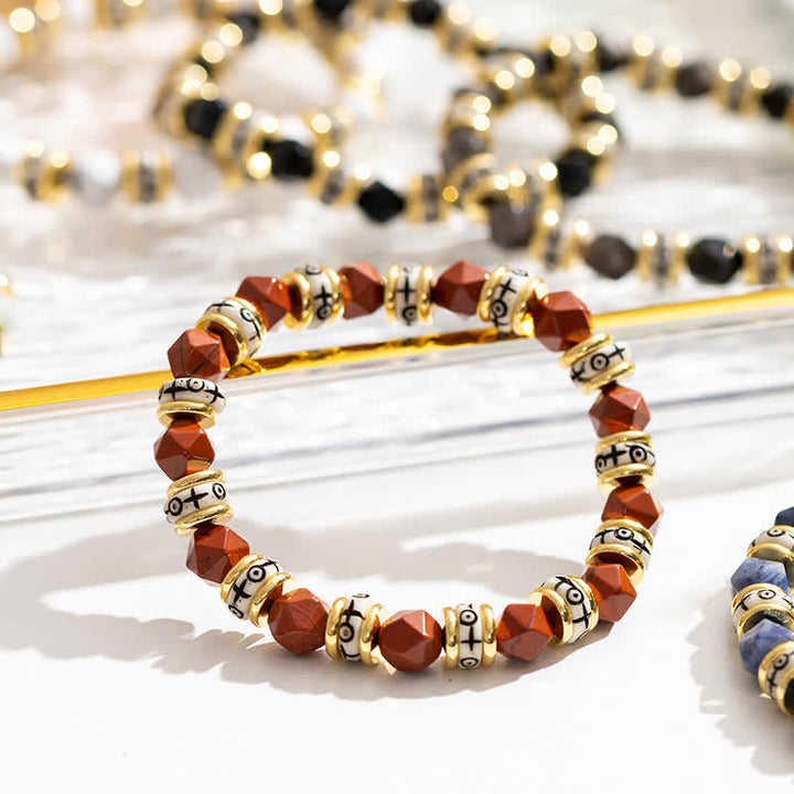 Braccialetto di perline con rullo in pietra sfaccettata naturale Olivenorma 