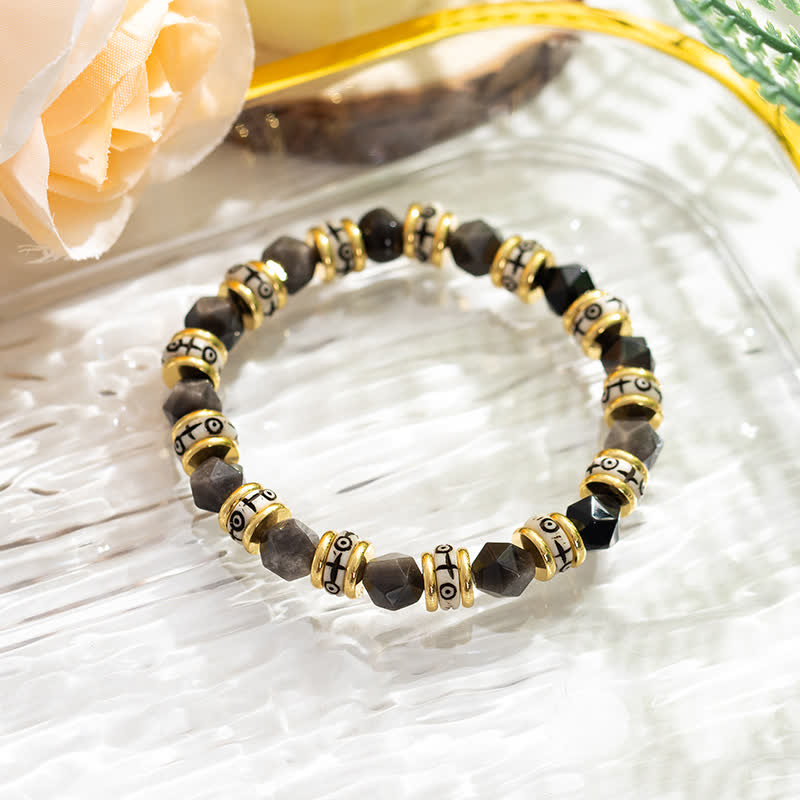 Braccialetto di perline con rullo in pietra sfaccettata naturale Olivenorma 