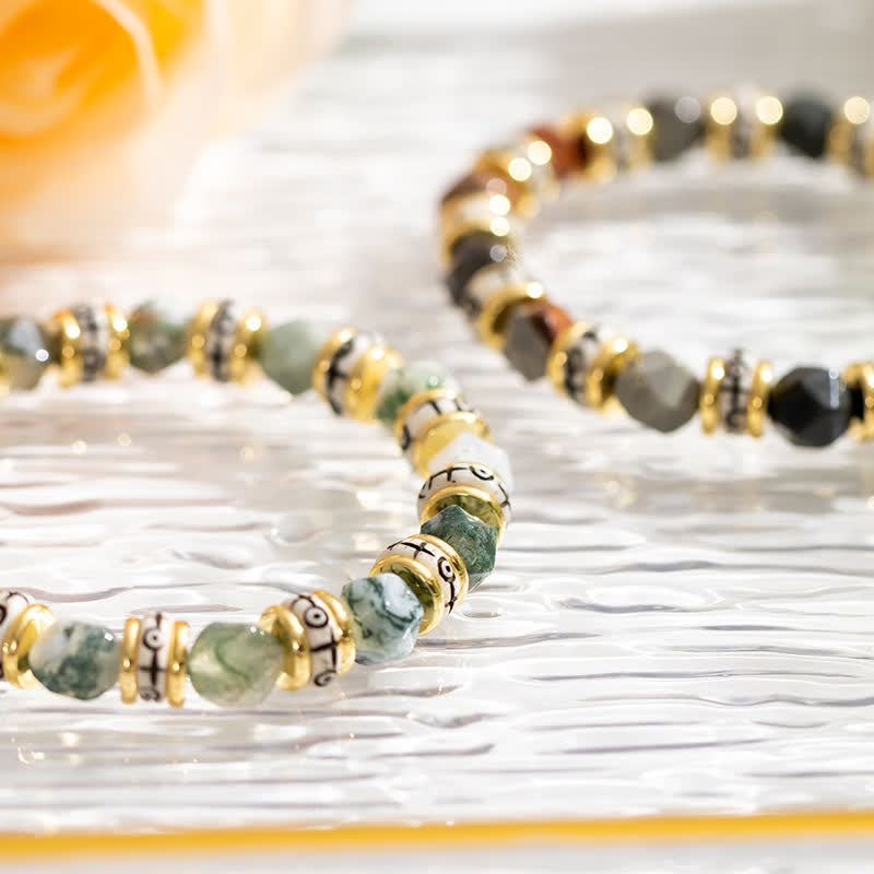 Braccialetto di perline con rullo in pietra sfaccettata naturale Olivenorma 