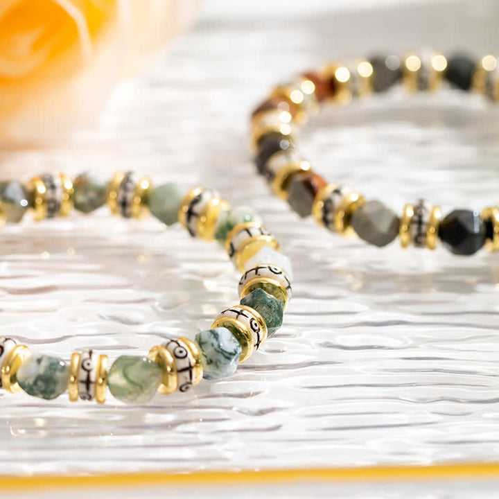 Braccialetto di perline con rullo in pietra sfaccettata naturale Olivenorma 