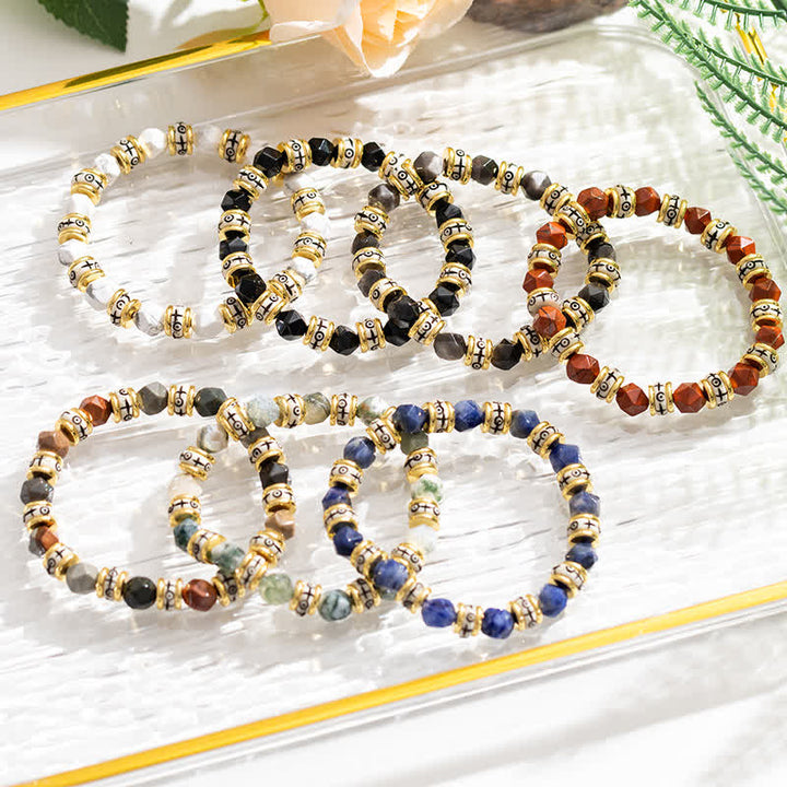 Braccialetto di perline con rullo in pietra sfaccettata naturale Olivenorma 