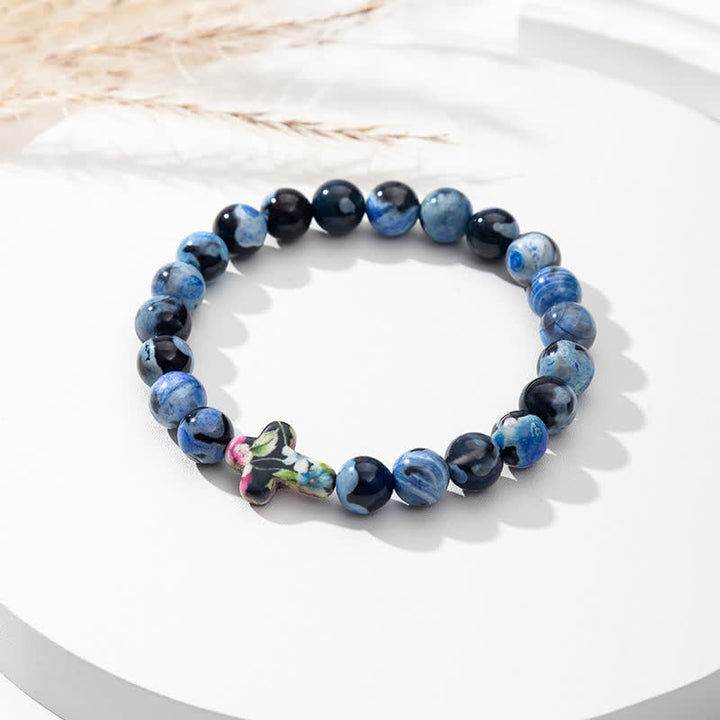 Bracciale con croce in agata naturale Olivenorma Flame 