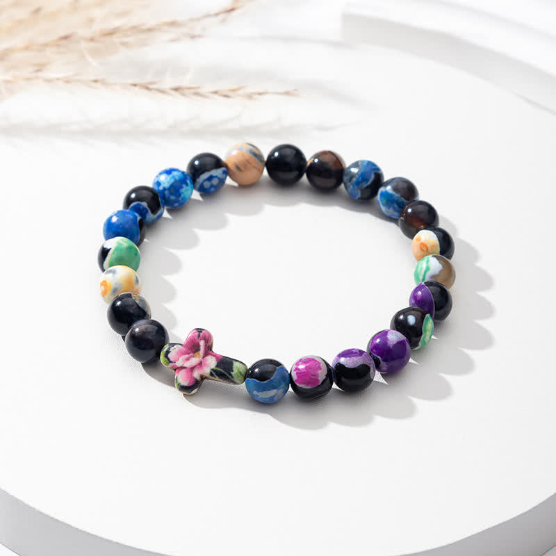 Bracciale con croce in agata naturale Olivenorma Flame 