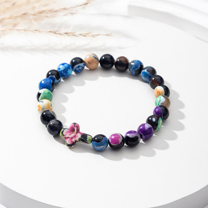 Bracciale con croce in agata naturale Olivenorma Flame 