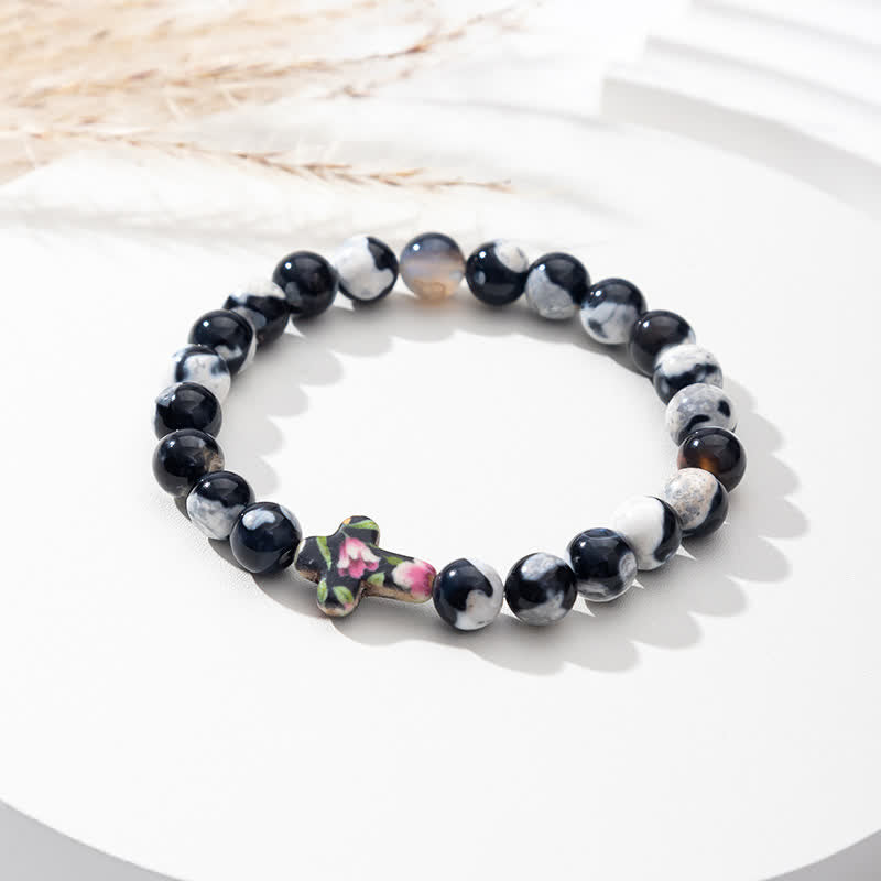 Bracciale con croce in agata naturale Olivenorma Flame 