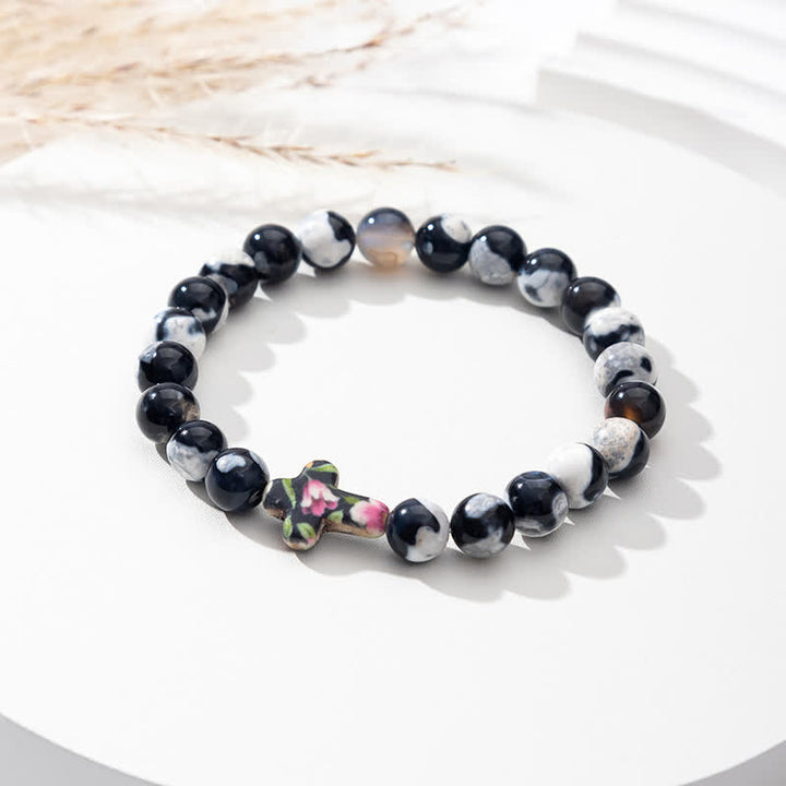 Bracciale con croce in agata naturale Olivenorma Flame 