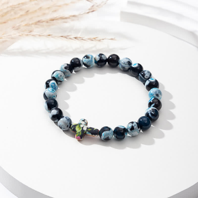 Bracciale con croce in agata naturale Olivenorma Flame 