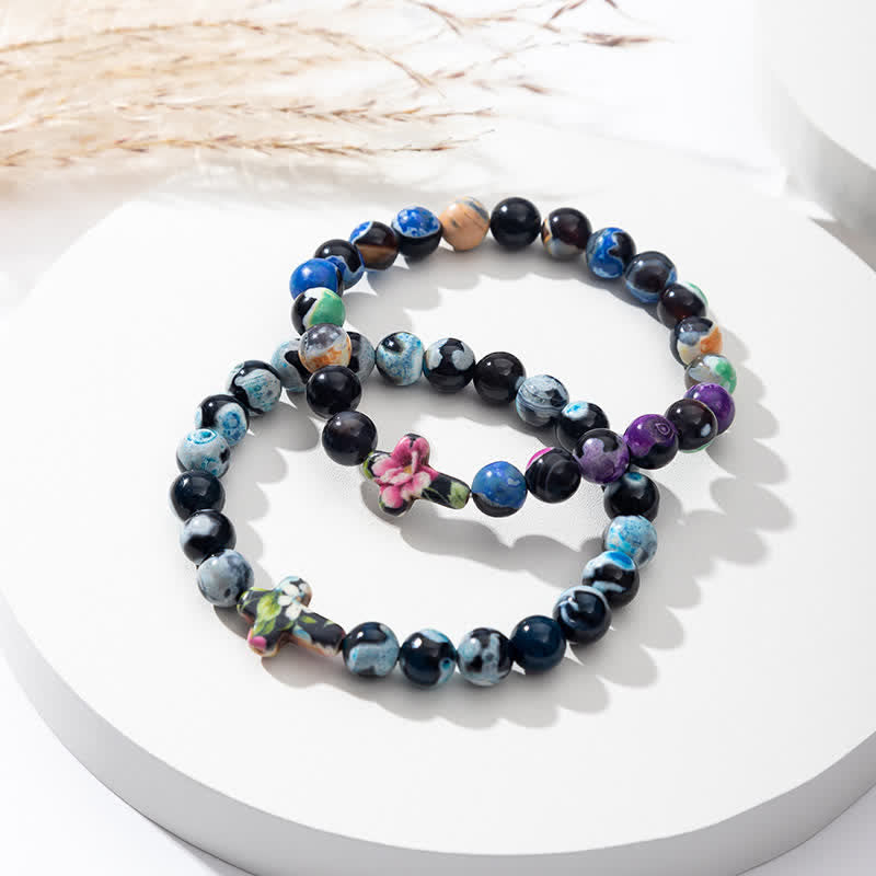 Bracciale con croce in agata naturale Olivenorma Flame 