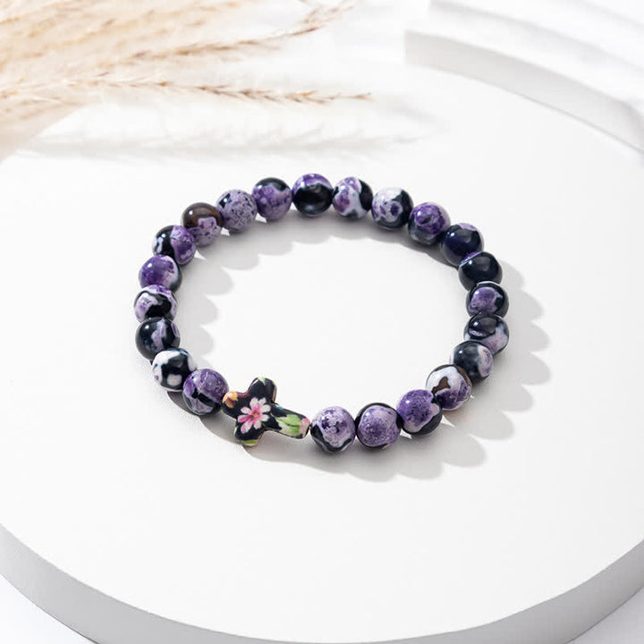 Bracciale con croce in agata naturale Olivenorma Flame 