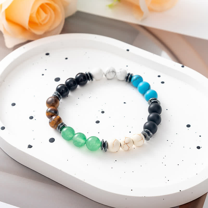 Bracciale di perline in metallo con piastra in pietra naturale Albero della vita Olivenorma 