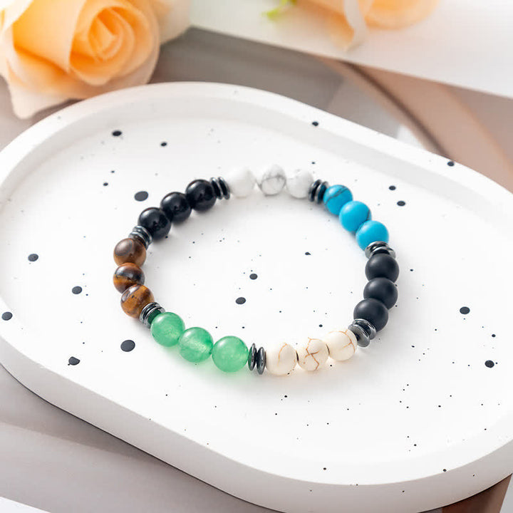 Bracciale di perline in metallo con piastra in pietra naturale Albero della vita Olivenorma 