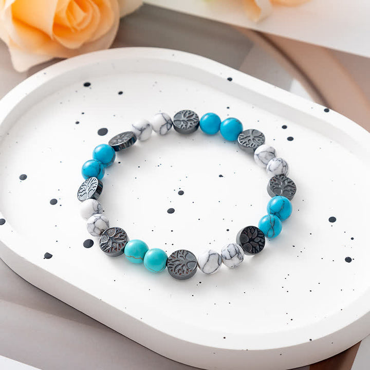 Bracciale di perline in metallo con piastra in pietra naturale Albero della vita Olivenorma 