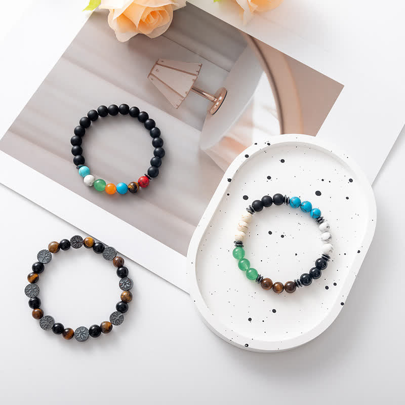 Bracciale di perline in metallo con piastra in pietra naturale Albero della vita Olivenorma 