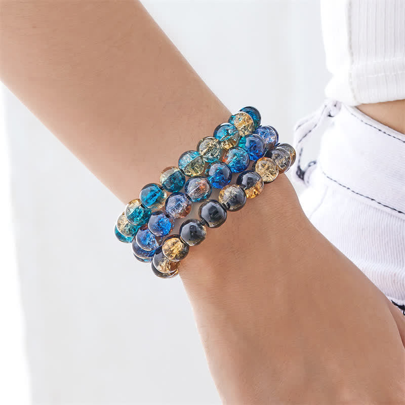 Bracciale perline in vetro scintillante blu nero Olivenorma 