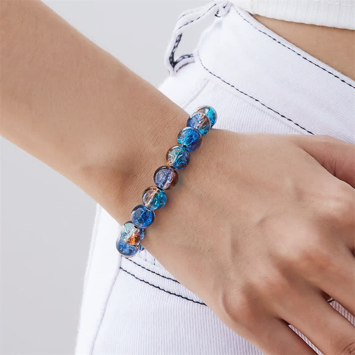 Bracciale perline in vetro scintillante blu nero Olivenorma 