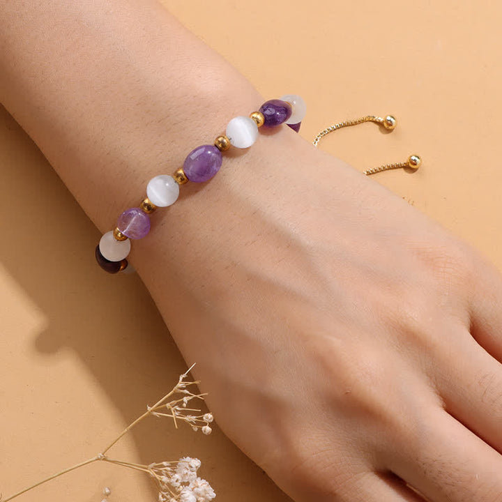 Braccialetto di perline di cristallo irregolare naturale in pietra occhio di gatto Olivenorma 