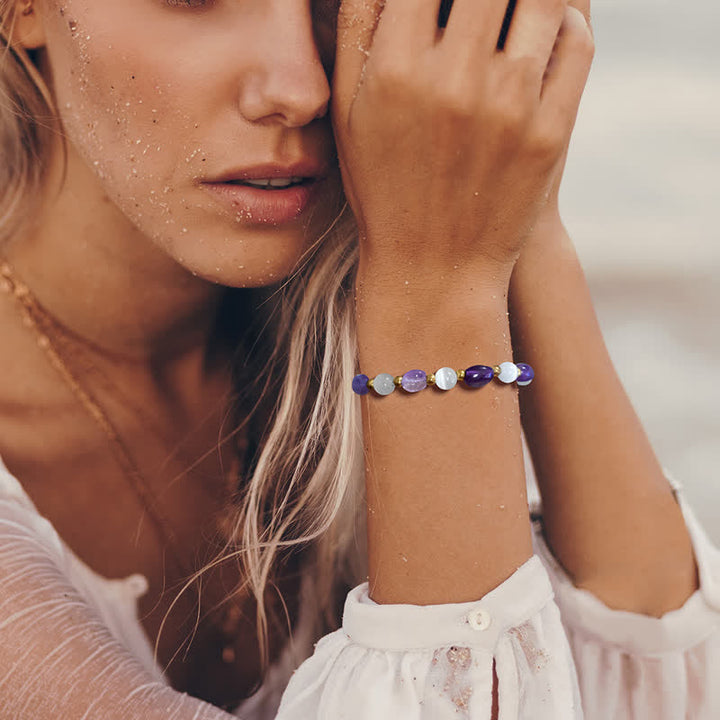 Braccialetto di perline di cristallo irregolare naturale in pietra occhio di gatto Olivenorma 