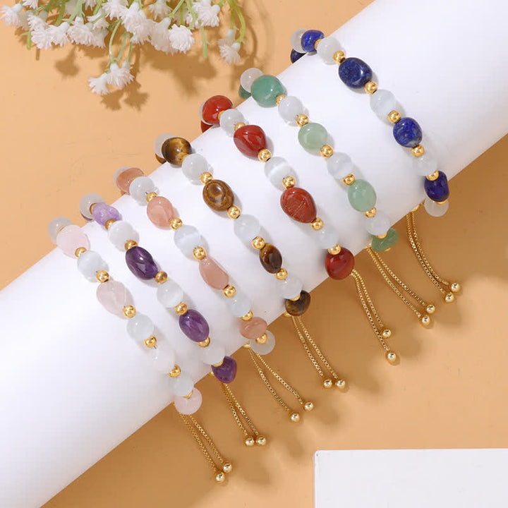 Braccialetto di perline di cristallo irregolare naturale in pietra occhio di gatto Olivenorma 