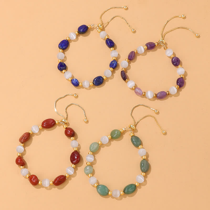 Braccialetto di perline di cristallo irregolare naturale in pietra occhio di gatto Olivenorma 