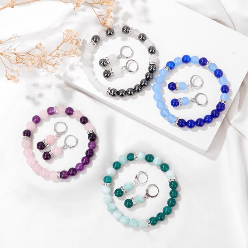 Olivenorma Bracciale con perline di cristallo naturale e orecchini 