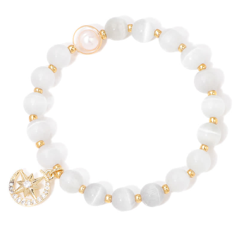 Bracciale Olivenorma con ciondolo a forma di luna e stella in pietra occhio di gatto