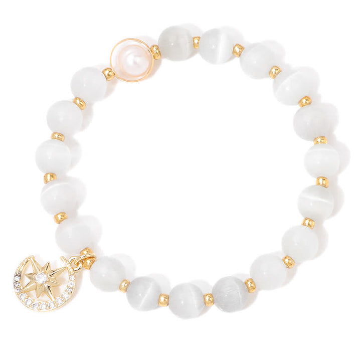 Bracciale Olivenorma con ciondolo a forma di luna e stella in pietra occhio di gatto