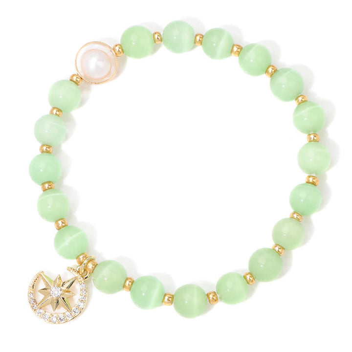 Bracciale Olivenorma con ciondolo a forma di luna e stella in pietra occhio di gatto