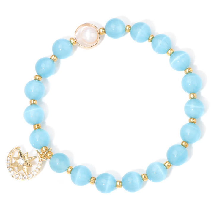 Bracciale Olivenorma con ciondolo a forma di luna e stella in pietra occhio di gatto