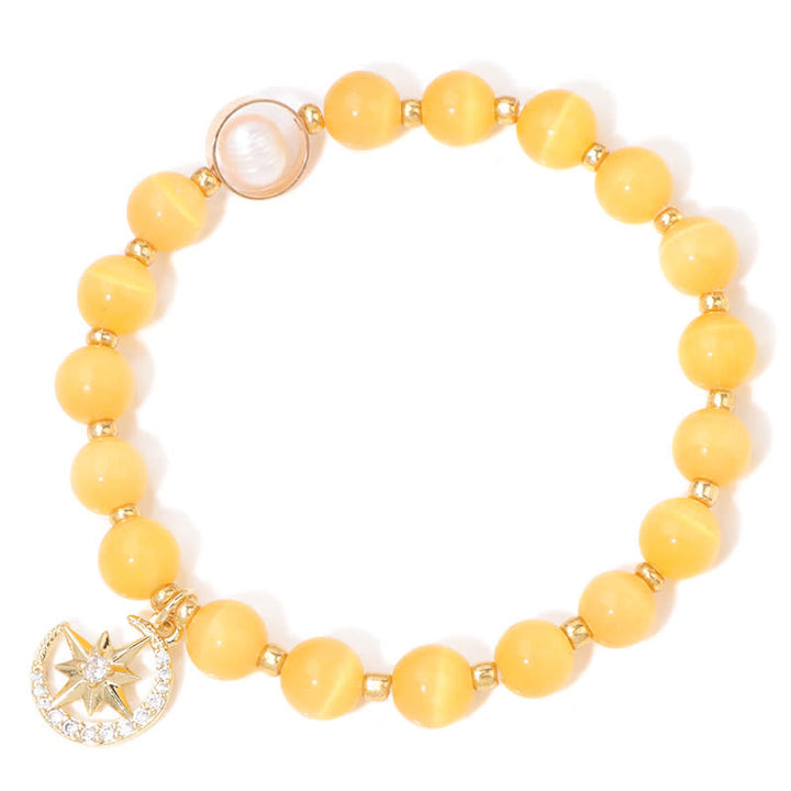 Bracciale Olivenorma con ciondolo a forma di luna e stella in pietra occhio di gatto