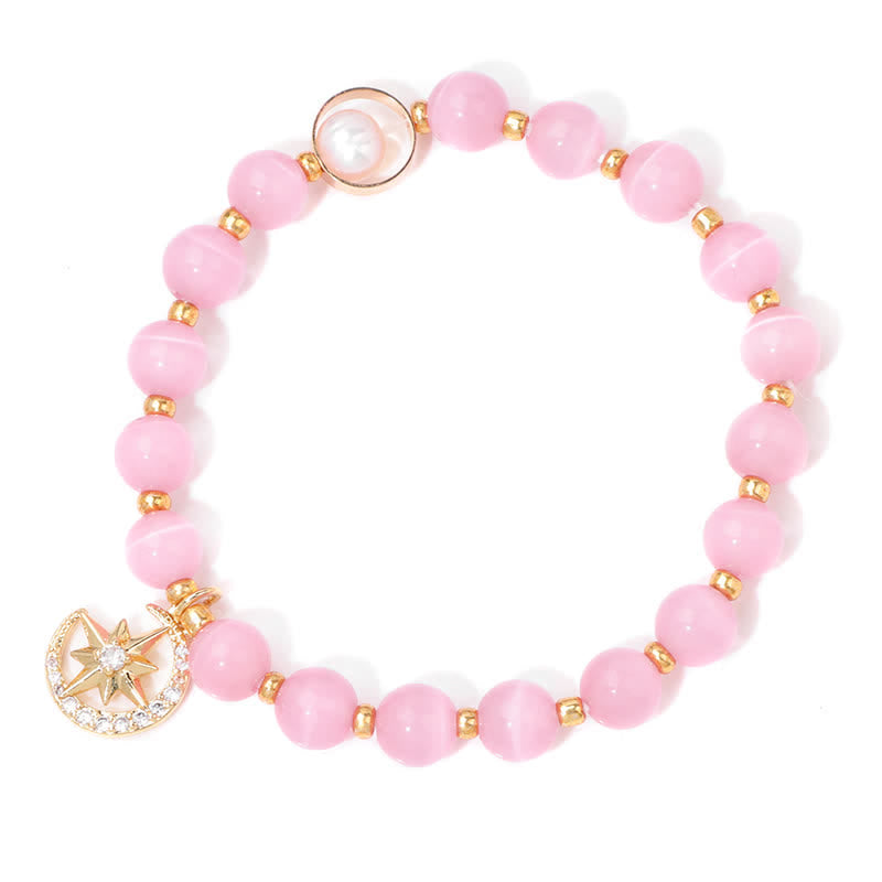 Bracciale Olivenorma con ciondolo a forma di luna e stella in pietra occhio di gatto