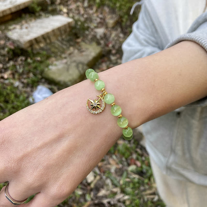Bracciale Olivenorma con ciondolo a forma di luna e stella in pietra occhio di gatto