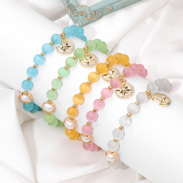 Bracciale Olivenorma con ciondolo a forma di luna e stella in pietra occhio di gatto