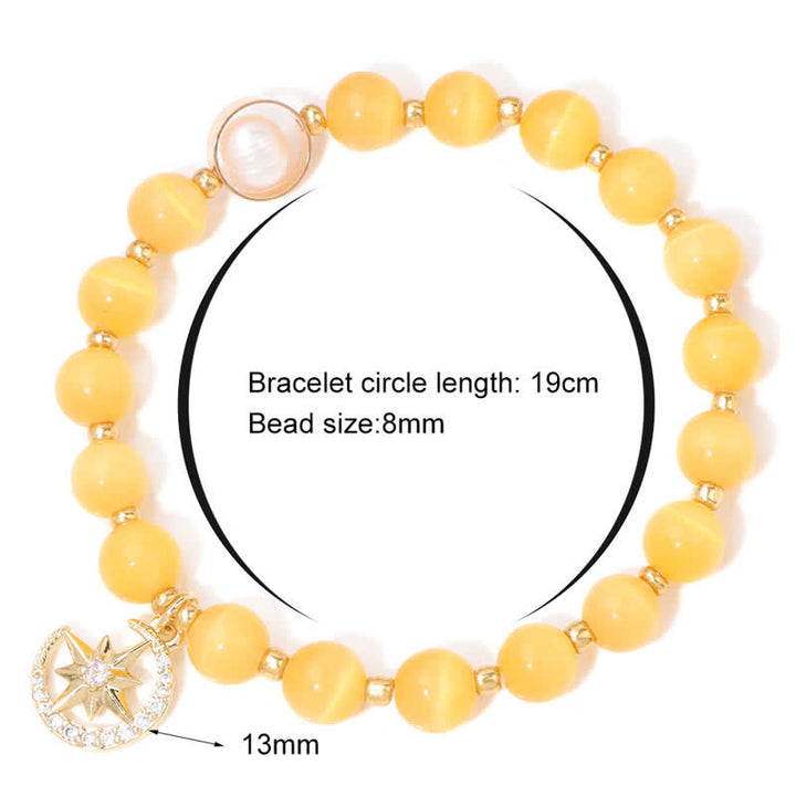 Bracciale Olivenorma con ciondolo a forma di luna e stella in pietra occhio di gatto