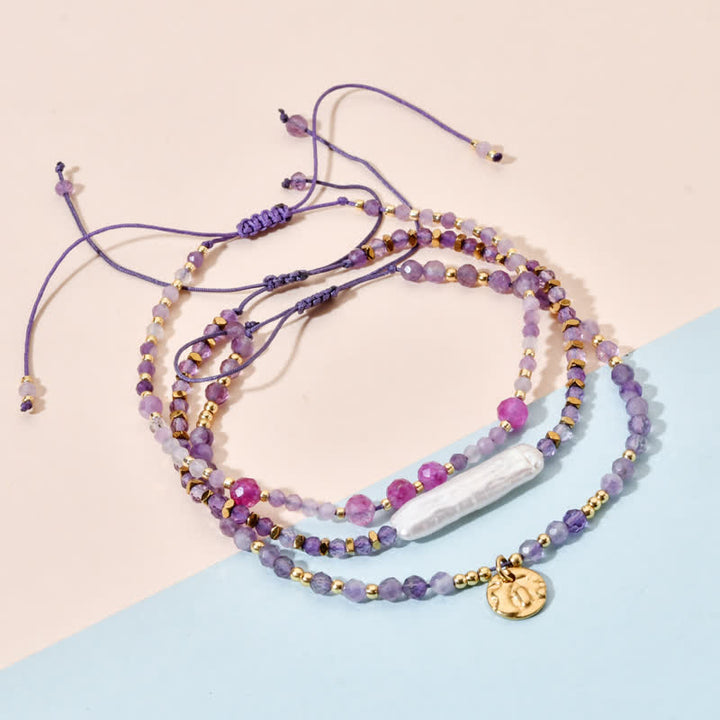 Braccialetto con coulisse in perle fini di ametista naturale Olivenorma 