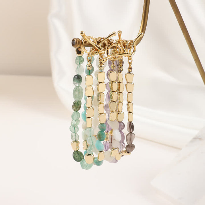 Bracciale Olivenorma con perline di pietra naturale irregolare in metallo 