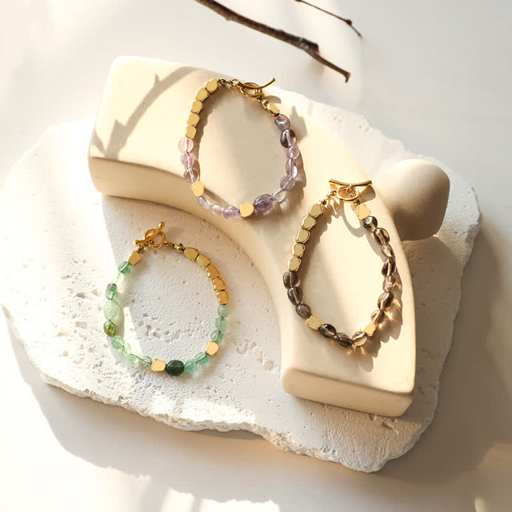 Bracciale Olivenorma con perline di pietra naturale irregolare in metallo 