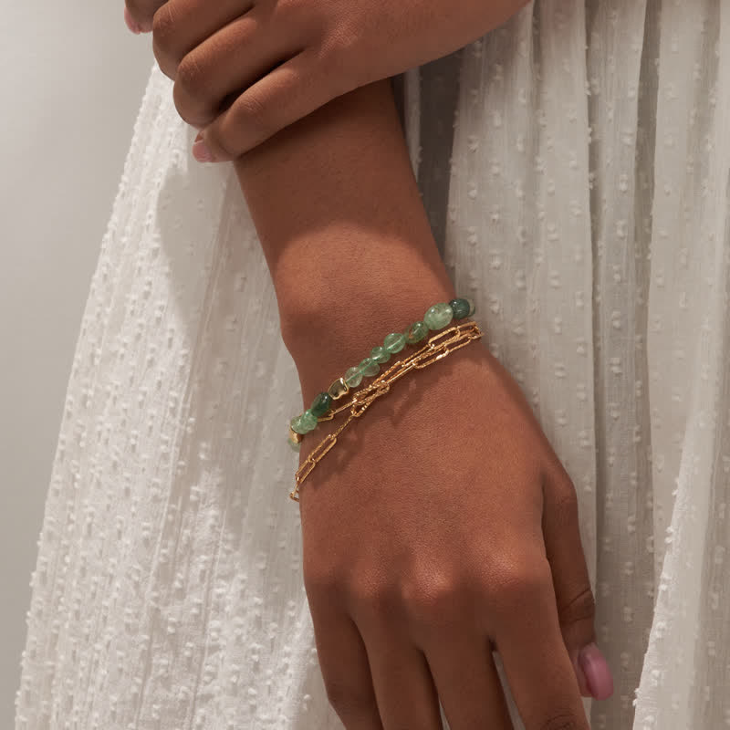 Bracciale Olivenorma con perline di pietra naturale irregolare in metallo 